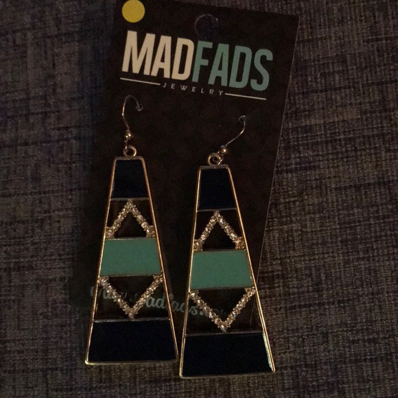 Navy & Teal Abstract Drop Earrings - Picture 3 of 3